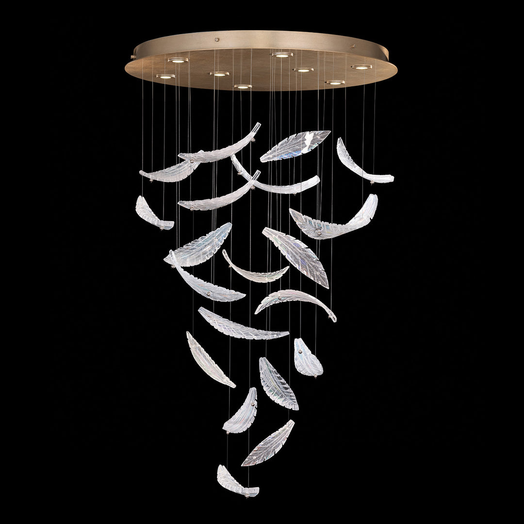 Fine Art Handcrafted Lighting Elevate 32"W Round Pendant 895840 in Standard Soft Gold Leaf, Dichroic Plumes (895840-211ST)