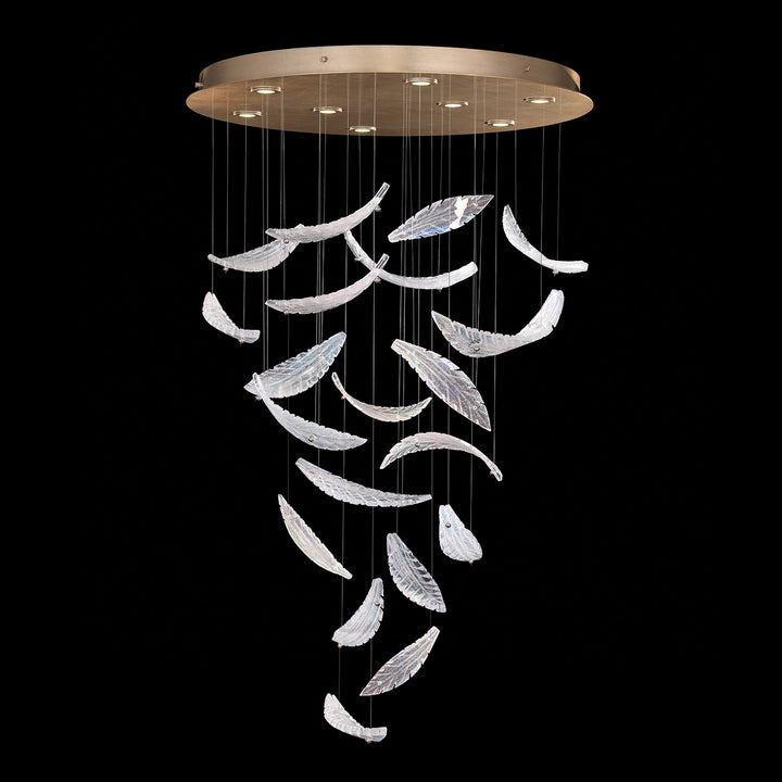 Fine Art Handcrafted Lighting Elevate 32"W Round Pendant 895840 in Standard Soft Gold Leaf, Dichroic Plumes (895840-211ST)