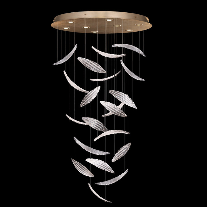 Fine Art Handcrafted Lighting Elevate 32"W Round Pendant 895840 in Standard Soft Gold Leaf, White Plumes (895840-221ST)