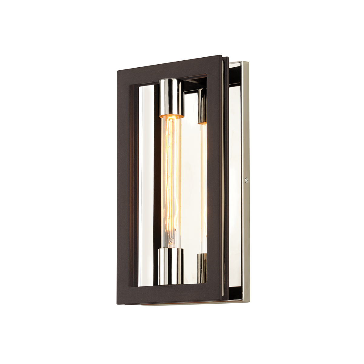 Troy Lighting Enigma Wall Sconce Wall Sconce Troy Lighting BRONZE WITH POLISHED STAINLESS 7.75x7.75x14 