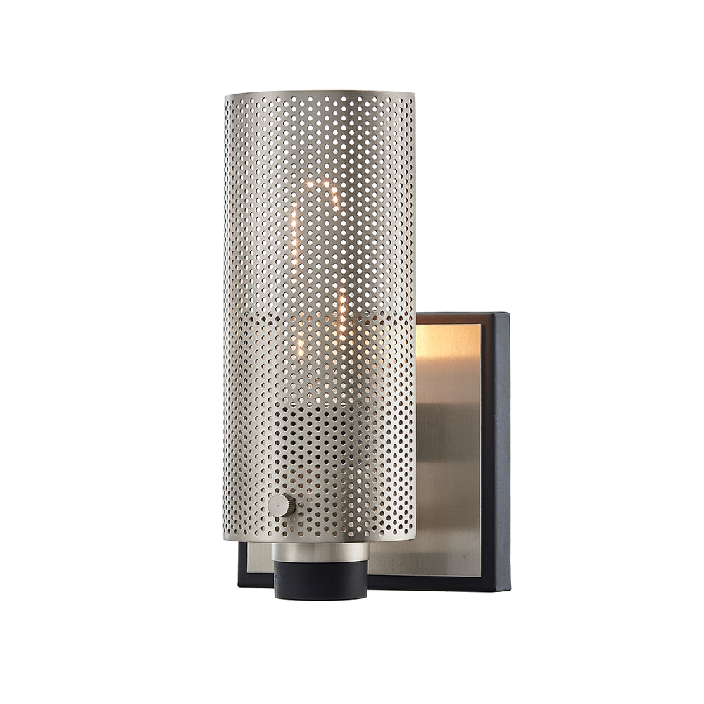 Troy Lighting Pilsen Wall Sconce Wall Sconces Troy Lighting CARBIDE BLK W SATIN NICKEL ACCENTS 5x5x8.5 