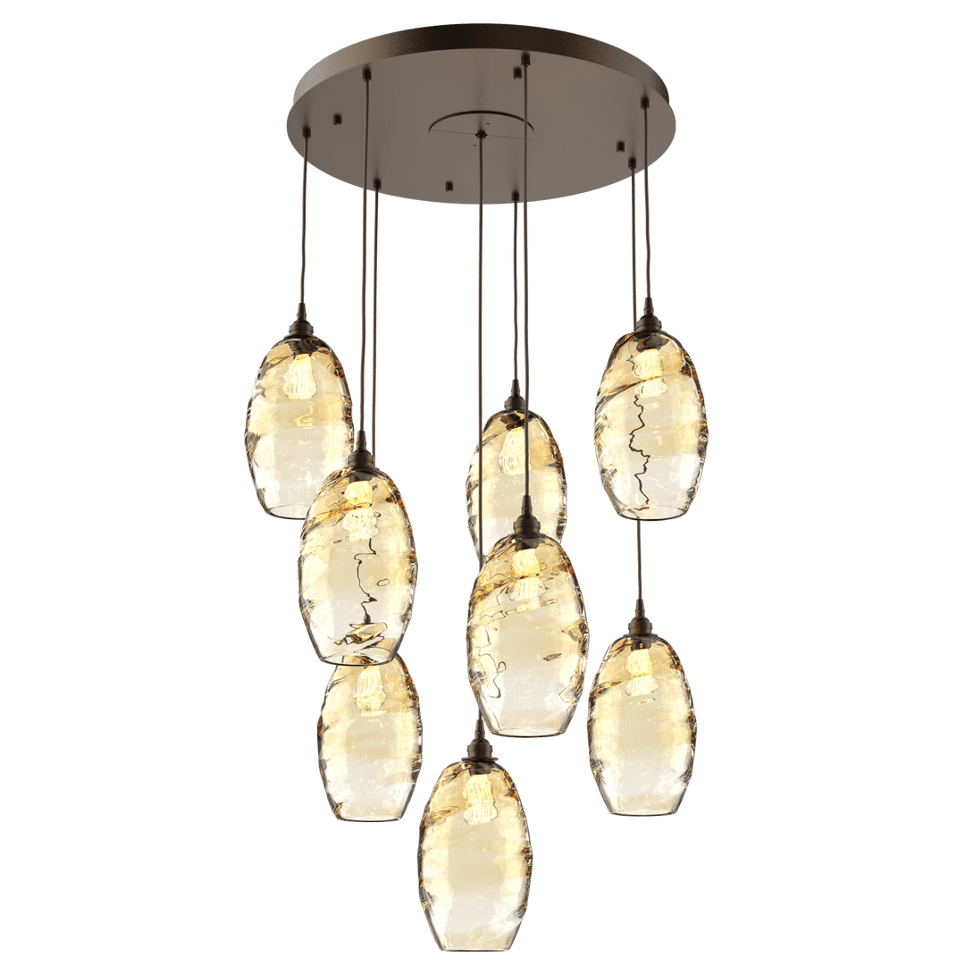 Hammerton Studio Ellisse Round Multi-Pendant-08 Pendants Hammerton Studio Burnished Bronze Amber Optic Blown Glass 