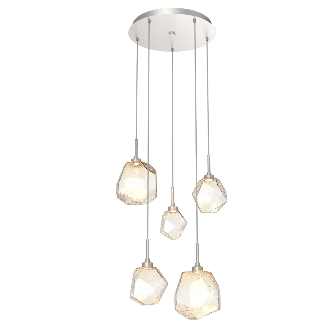 Hammerton Studio GEM ROUND 5 PENDANT CHANDELIER – QUICK SHIP Pendants Hammerton Studio Beige Silver Amber Blown Glass 2700