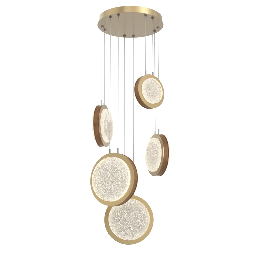 Hammerton Studio Iris Multi-Pendant Chandelier Gilded Brass / 5-Piece / Nutmeg Leather
