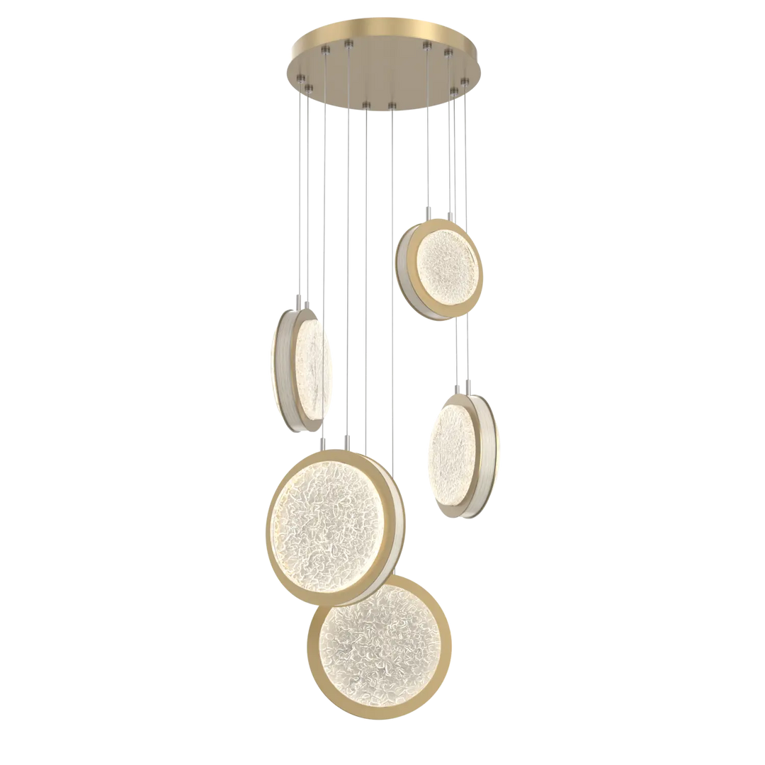 Hammerton Studio Iris Multi-Pendant Chandelier Gilded Brass / 5-Piece / Light Oak Wood