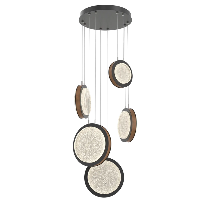 Hammerton Studio Iris Multi-Pendant Chandelier Matte Black / 5-Piece / Nutmeg Leather