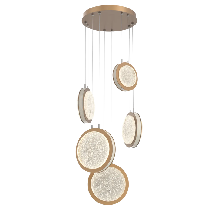 Hammerton Studio Iris Multi-Pendant Chandelier Novel Brass / 5-Piece / Light Oak Wood