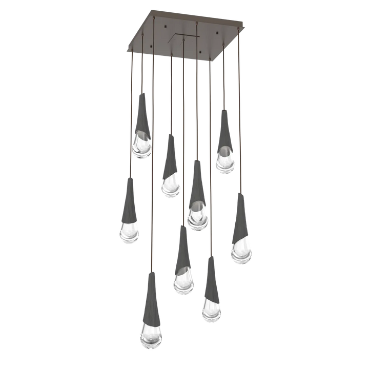 Hammerton Studio Hailstone Square Multi-Pendant Chandelier Flat Bronze / 9-Piece / Charcoal Ceramic