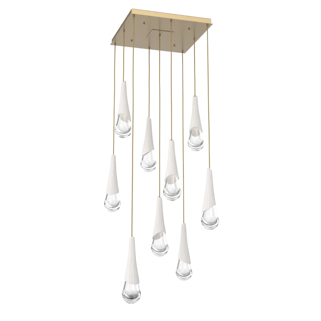 Hammerton Studio Hailstone Square Multi-Pendant Chandelier Gilded Brass / 9-Piece / Chalk Ceramic
