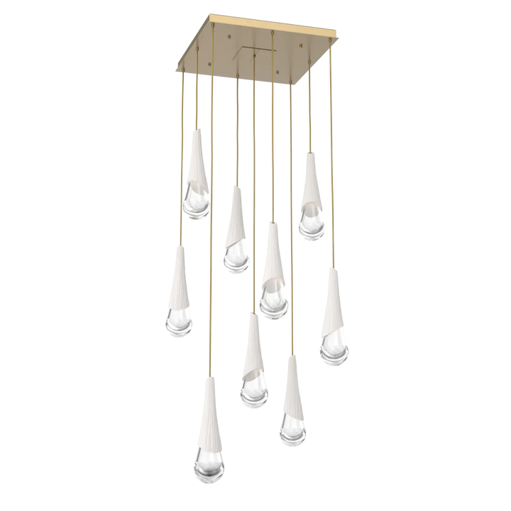 Hammerton Studio Hailstone Square Multi-Pendant Chandelier Gilded Brass / 9-Piece / Chalk Ceramic