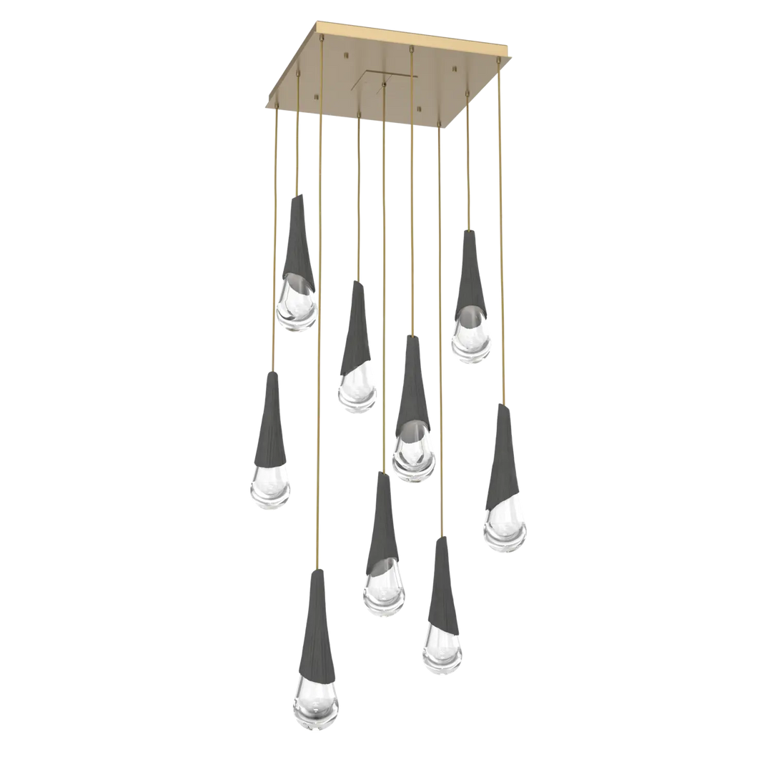 Hammerton Studio Hailstone Square Multi-Pendant Chandelier Gilded Brass / 9-Piece / Charcoal Ceramic
