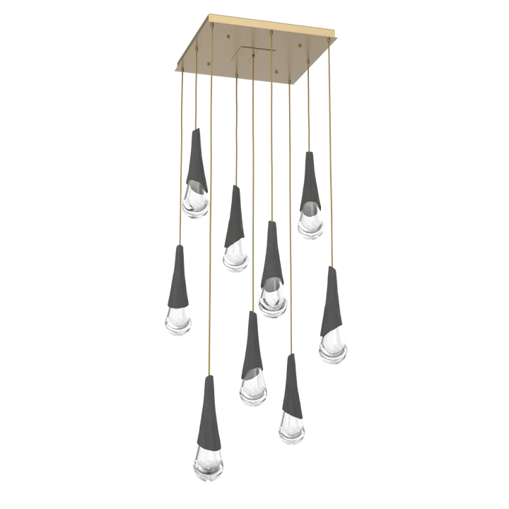 Hammerton Studio Hailstone Square Multi-Pendant Chandelier Gilded Brass / 9-Piece / Charcoal Ceramic