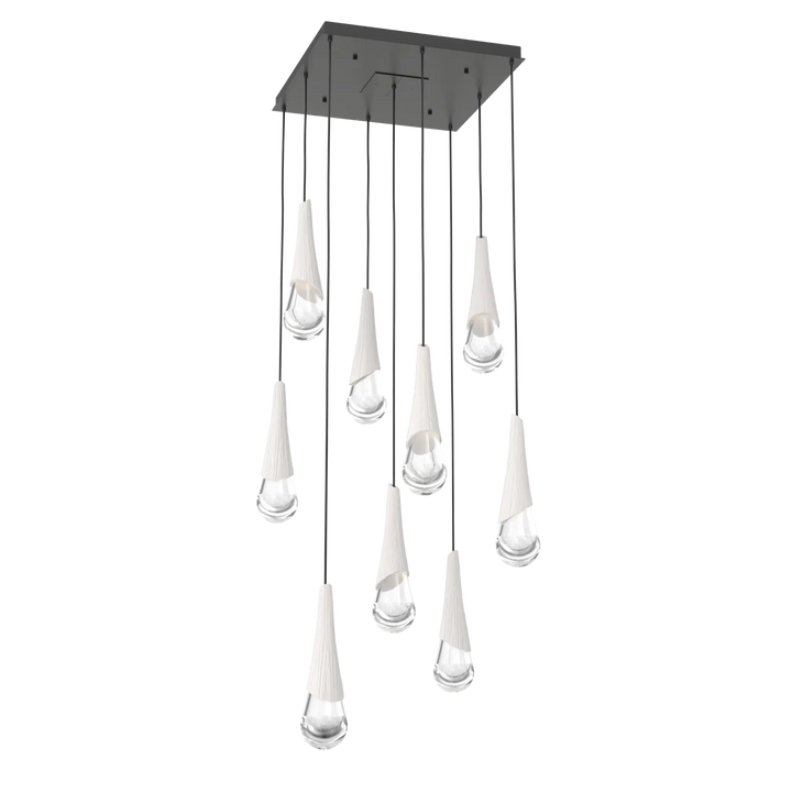 Hammerton Studio Hailstone Square Multi-Pendant Chandelier Matte Black / 9-Piece / Chalk Ceramic