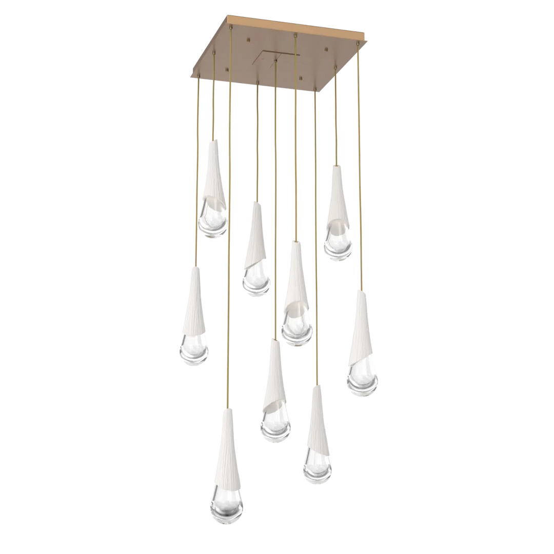 Hammerton Studio Hailstone Square Multi-Pendant Chandelier Novel Brass / 9-Piece / Chalk Ceramic