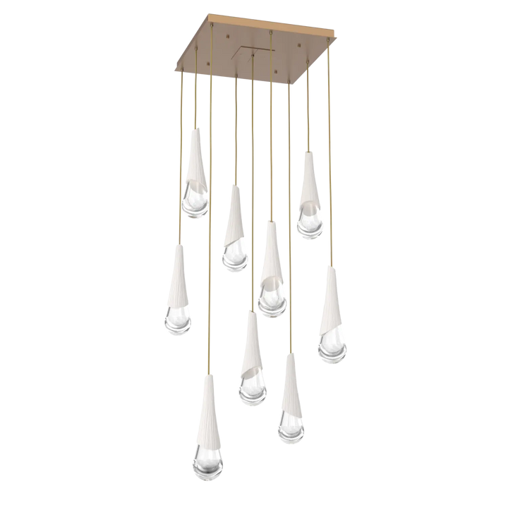 Hammerton Studio Hailstone Square Multi-Pendant Chandelier Novel Brass / 9-Piece / Chalk Ceramic