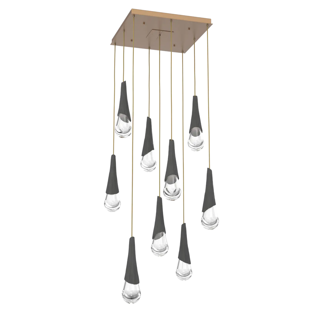 Hammerton Studio Hailstone Square Multi-Pendant Chandelier Novel Brass / 9-Piece / Charcoal Ceramic