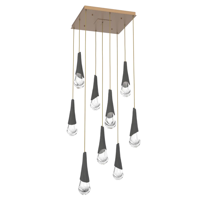 Hammerton Studio Hailstone Square Multi-Pendant Chandelier Novel Brass / 9-Piece / Charcoal Ceramic
