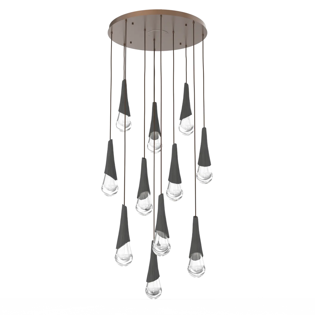 Hammerton Studio Hailstone Round Multi-Pendant Chandelier Burnished Bronze / 11-Piece / Charcoal Ceramic