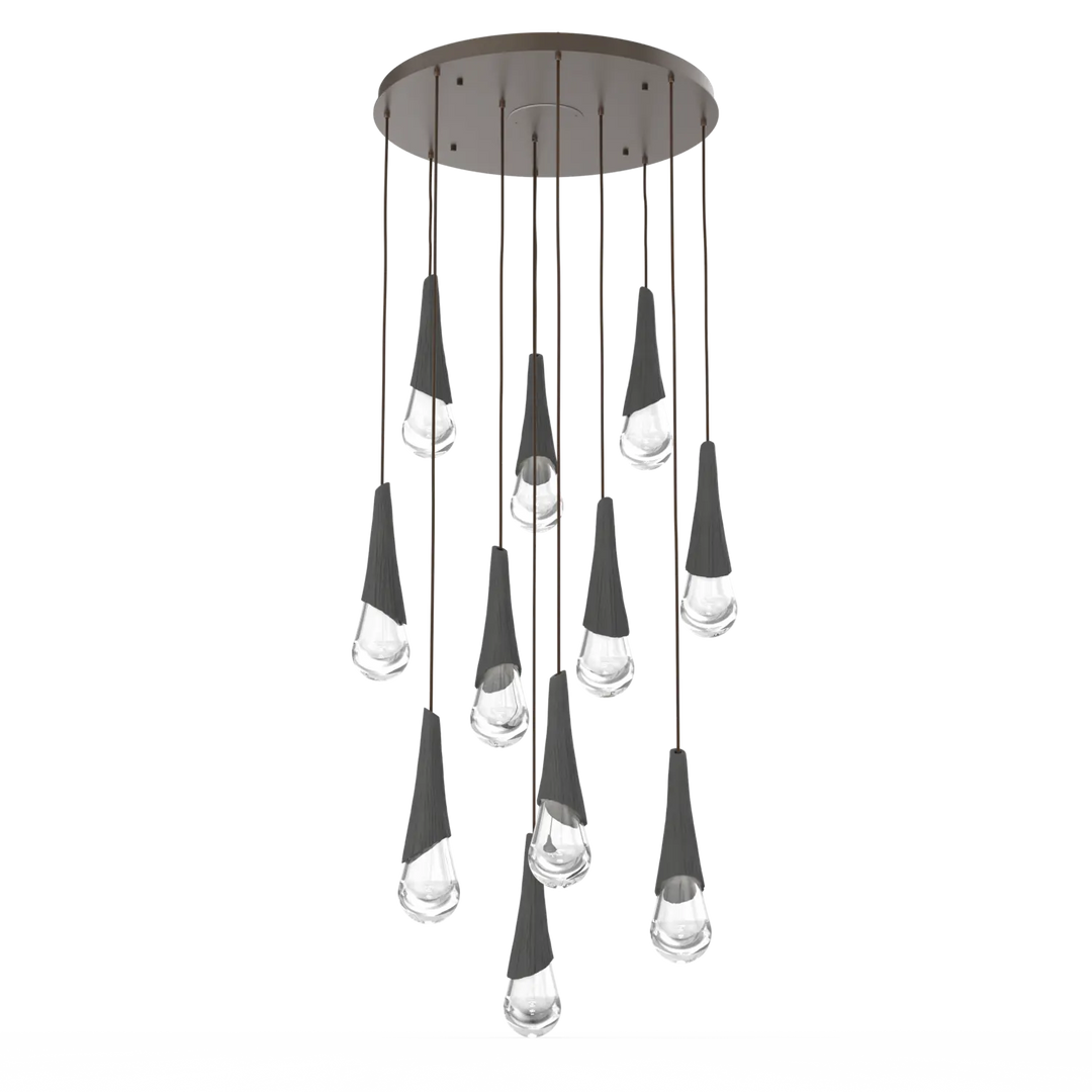 Hammerton Studio Hailstone Round Multi-Pendant Chandelier Flat Bronze / 11-Piece / Charcoal Ceramic