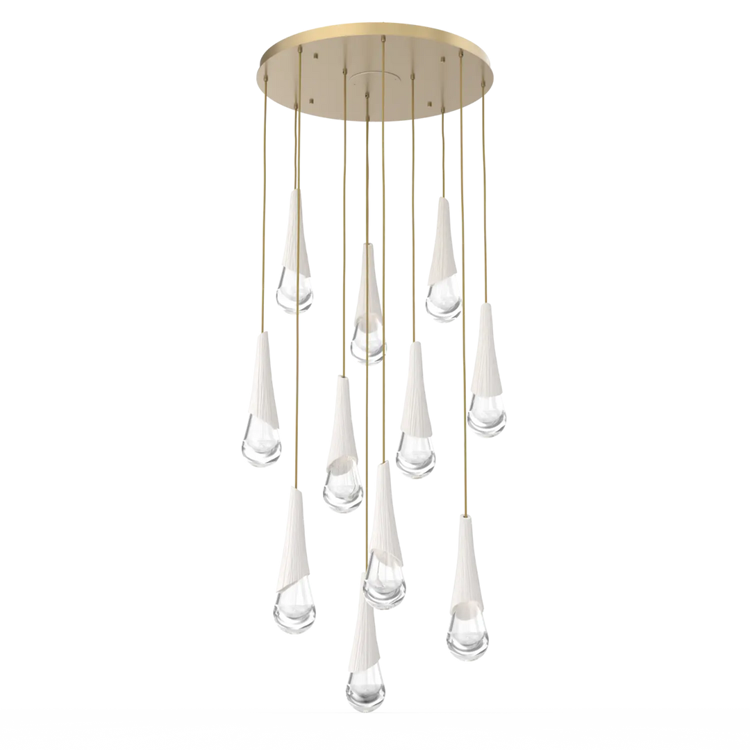 Hammerton Studio Hailstone Round Multi-Pendant Chandelier Gilded Brass / 11-Piece / Chalk Ceramic