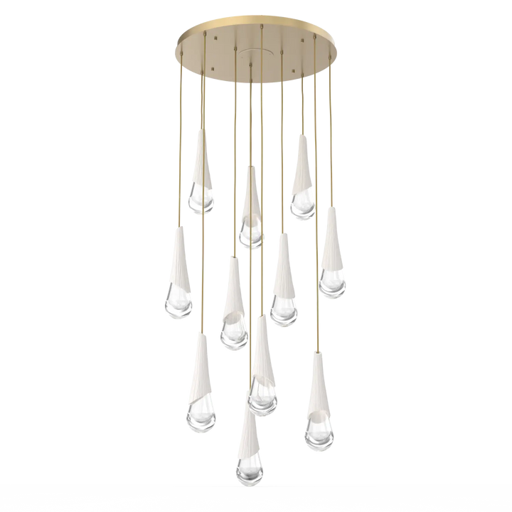 Hammerton Studio Hailstone Round Multi-Pendant Chandelier Gilded Brass / 11-Piece / Chalk Ceramic