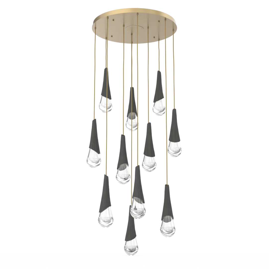 Hammerton Studio Hailstone Round Multi-Pendant Chandelier Gilded Brass / 11-Piece / Charcoal Ceramic