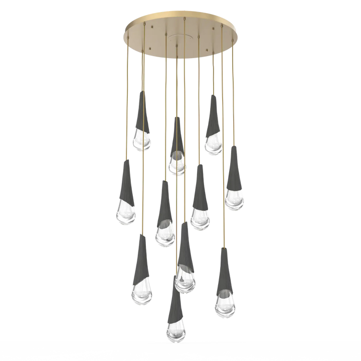 Hammerton Studio Hailstone Round Multi-Pendant Chandelier Gilded Brass / 11-Piece / Charcoal Ceramic