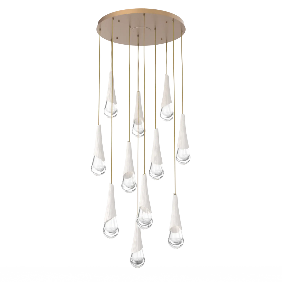 Hammerton Studio Hailstone Round Multi-Pendant Chandelier Novel Brass / 11-Piece / Chalk Ceramic