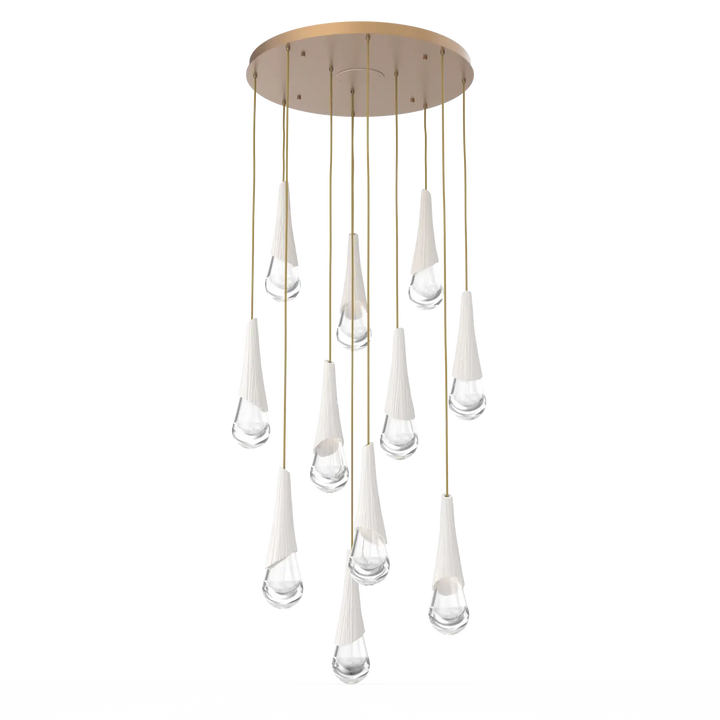 Hammerton Studio Hailstone Round Multi-Pendant Chandelier Novel Brass / 11-Piece / Chalk Ceramic