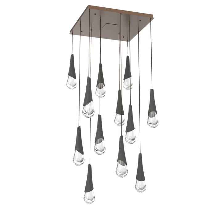 Hammerton Studio Hailstone Square Multi-Pendant Chandelier Burnished Bronze / 12-Piece / Charcoal Ceramic