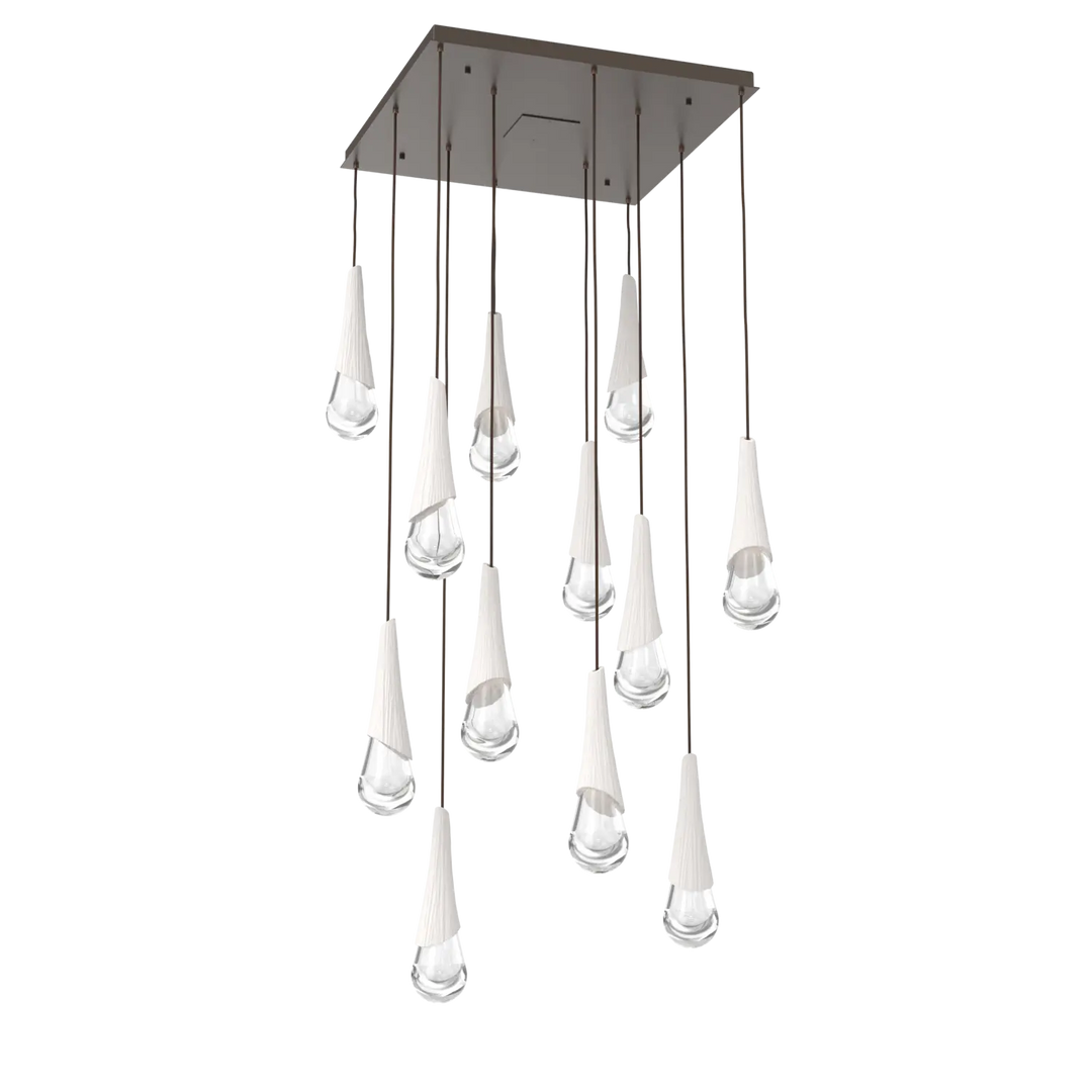 Hammerton Studio Hailstone Square Multi-Pendant Chandelier Flat Bronze / 12-Piece / Chalk Ceramic