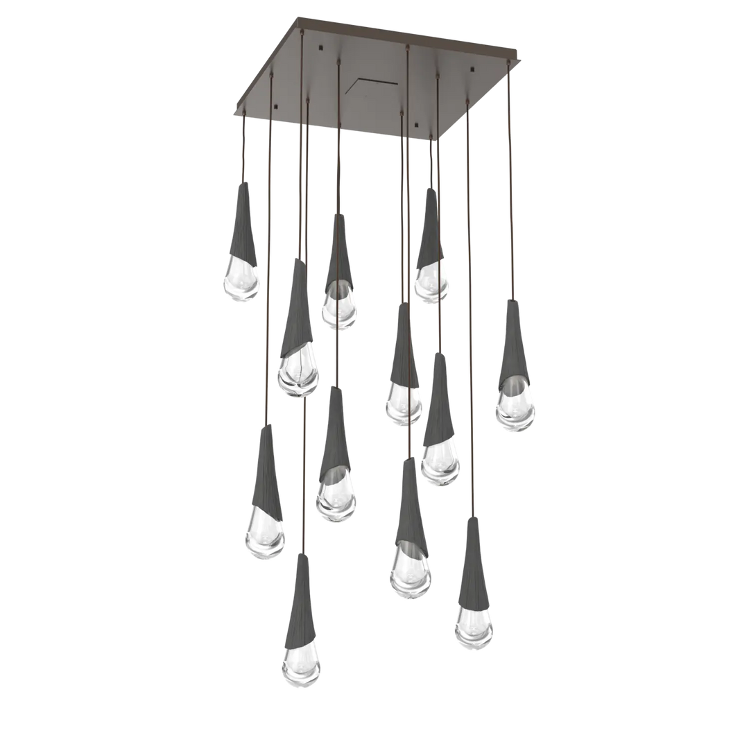 Hammerton Studio Hailstone Square Multi-Pendant Chandelier Flat Bronze / 12-Piece / Charcoal Ceramic