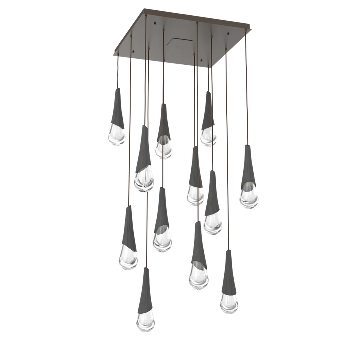 Hammerton Studio Hailstone Square Multi-Pendant Chandelier Flat Bronze / 12-Piece / Charcoal Ceramic