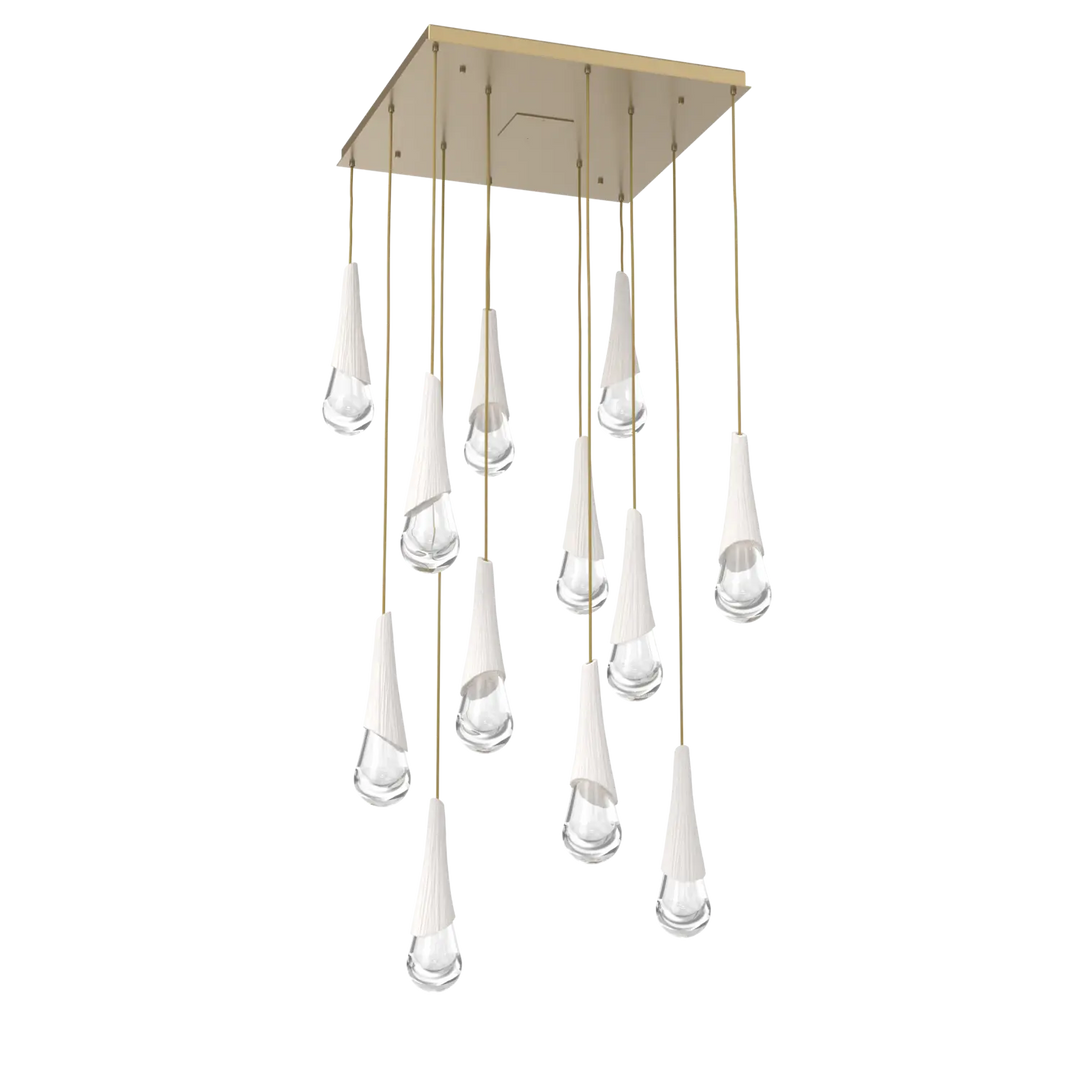Hammerton Studio Hailstone Square Multi-Pendant Chandelier Gilded Brass / 12-Piece / Chalk Ceramic
