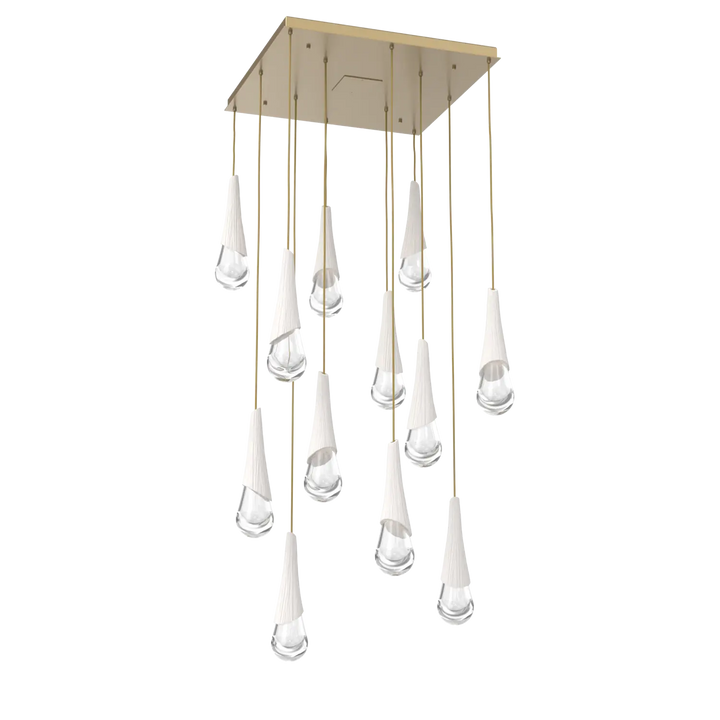 Hammerton Studio Hailstone Square Multi-Pendant Chandelier Gilded Brass / 12-Piece / Chalk Ceramic