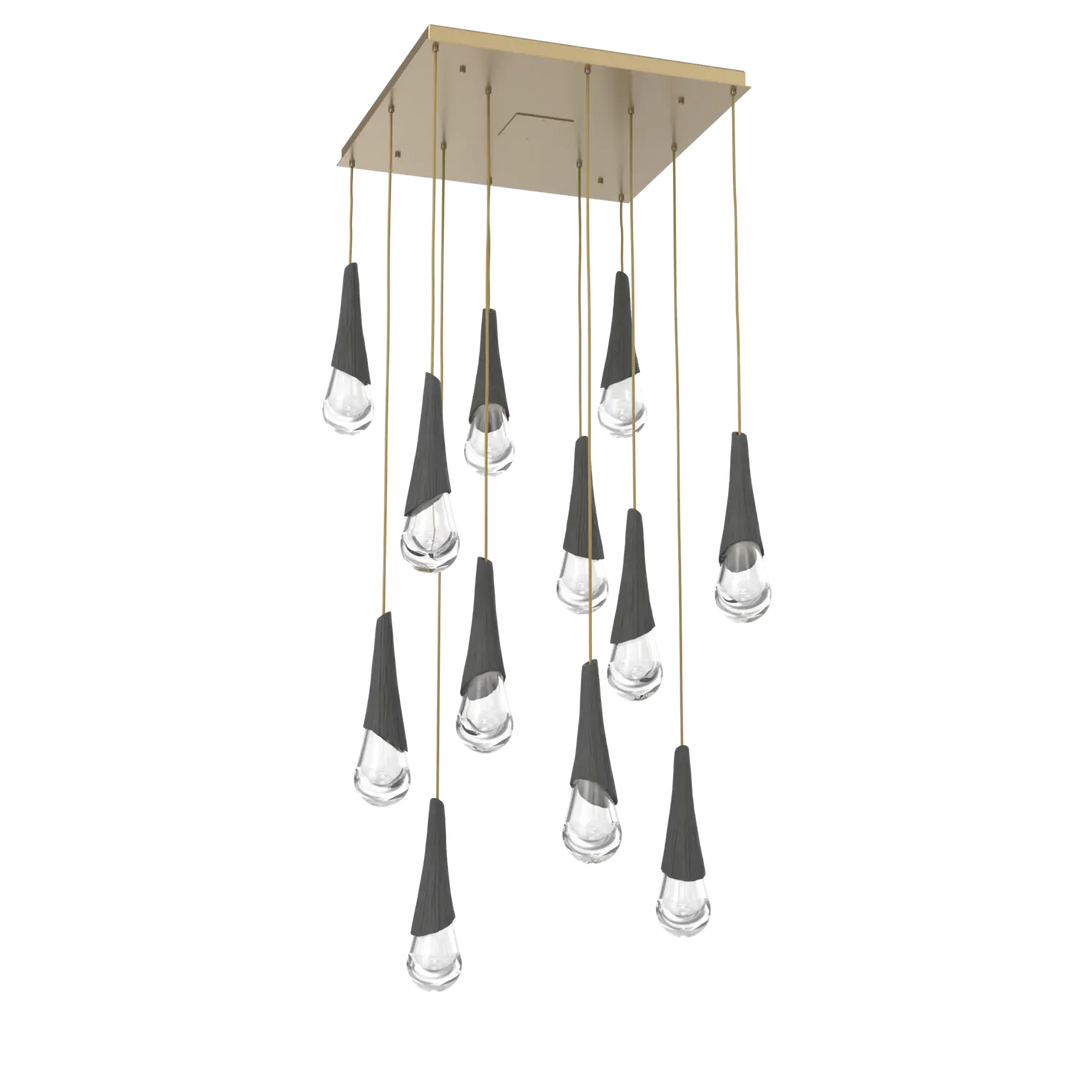 Hammerton Studio Hailstone Square Multi-Pendant Chandelier Gilded Brass / 12-Piece / Charcoal Ceramic