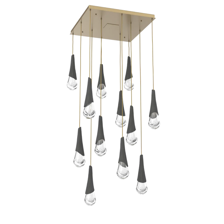 Hammerton Studio Hailstone Square Multi-Pendant Chandelier Gilded Brass / 12-Piece / Charcoal Ceramic