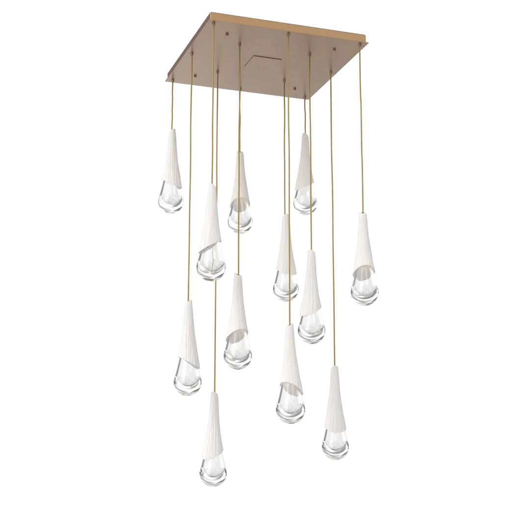 Hammerton Studio Hailstone Square Multi-Pendant Chandelier Novel Brass / 12-Piece / Chalk Ceramic