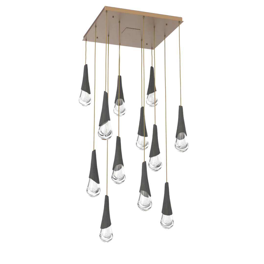 Hammerton Studio Hailstone Square Multi-Pendant Chandelier Novel Brass / 12-Piece / Charcoal Ceramic