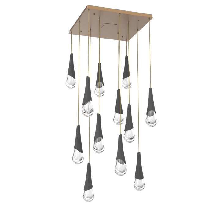 Hammerton Studio Hailstone Square Multi-Pendant Chandelier Novel Brass / 12-Piece / Charcoal Ceramic