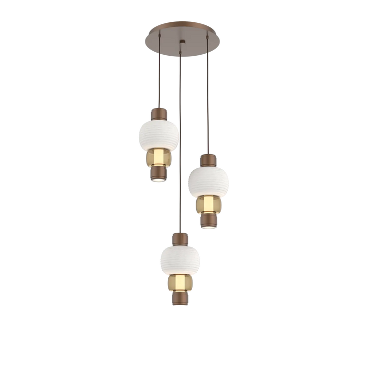 Hammerton Studio Torno Mandrel Multi-Pendant Chandelier Burnished Bronze / 3-Piece / Bronze / Chalk Ceramic