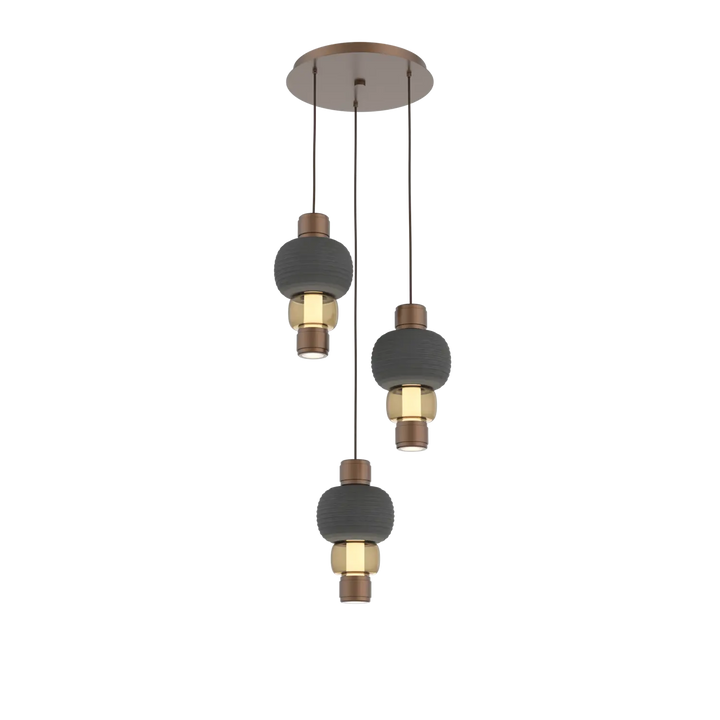 Hammerton Studio Torno Mandrel Multi-Pendant Chandelier Burnished Bronze / 3-Piece / Bronze / Charcoal Ceramic