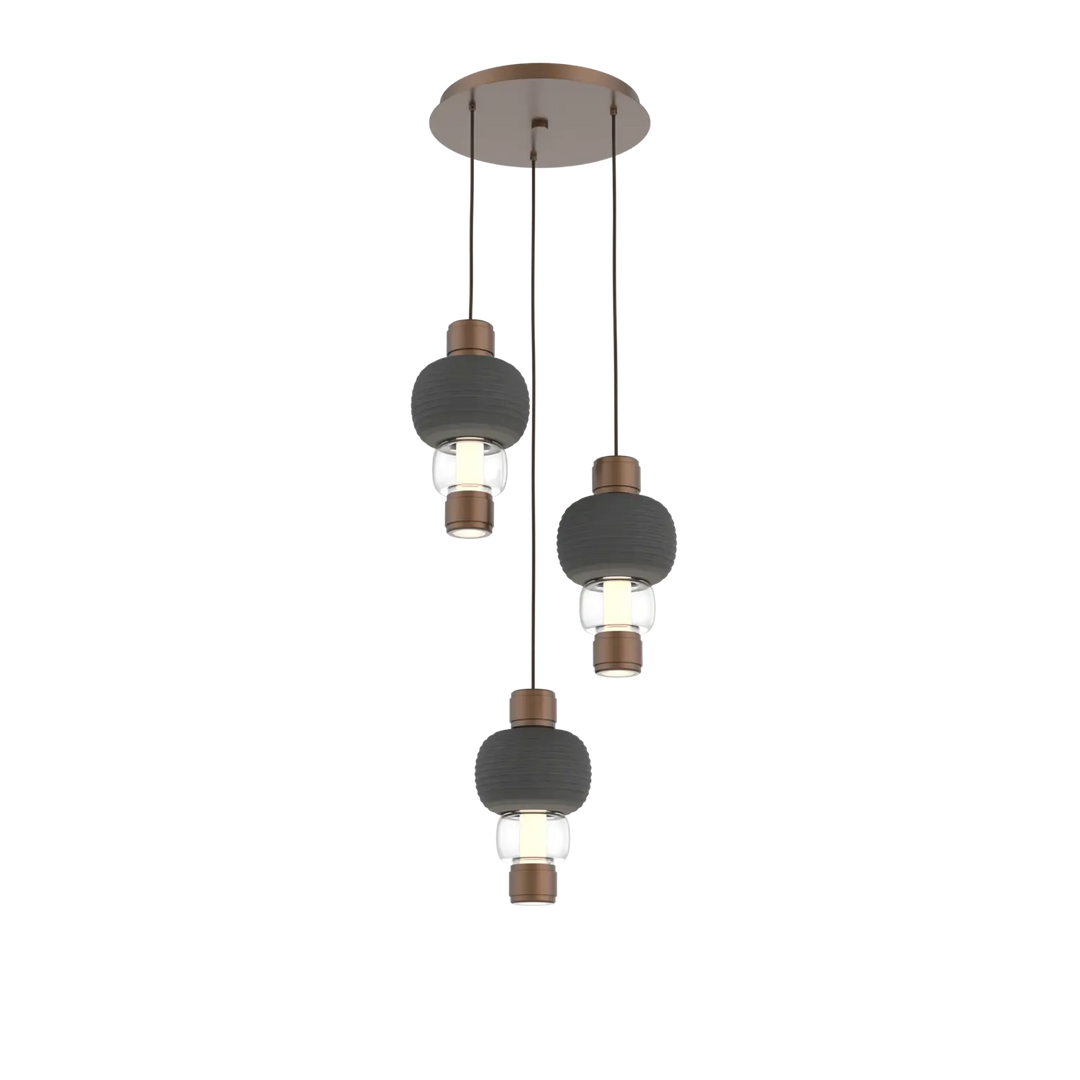 Hammerton Studio Torno Mandrel Multi-Pendant Chandelier Burnished Bronze / 3-Piece / Clear / Charcoal Ceramic