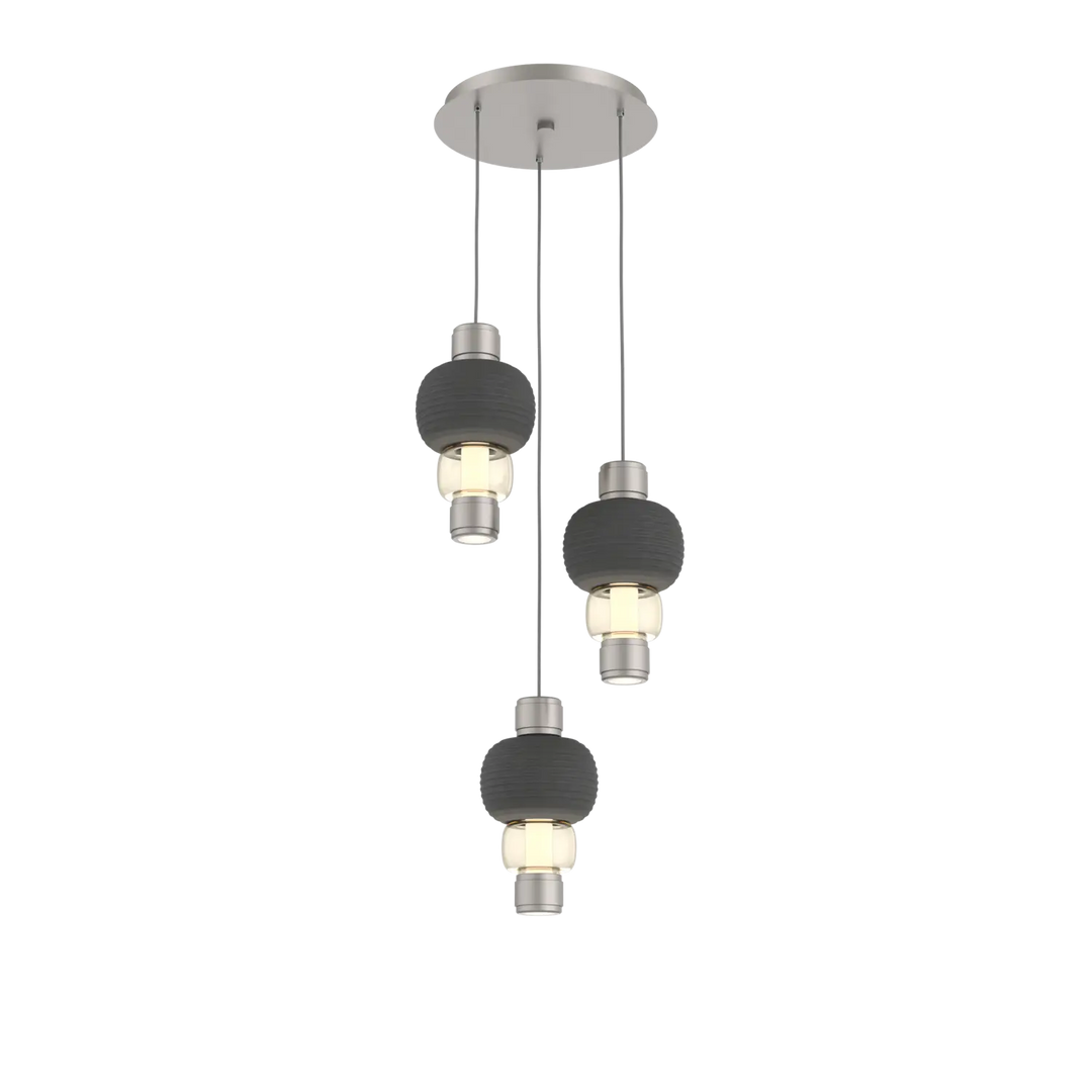 Hammerton Studio Torno Mandrel Multi-Pendant Chandelier Beige Silver / 3-Piece / Amber / Charcoal Ceramic