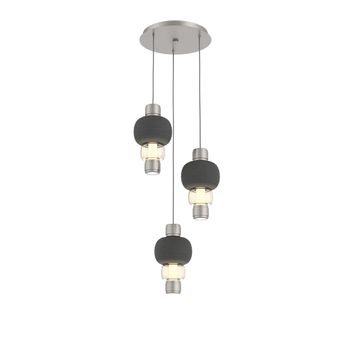 Hammerton Studio Torno Mandrel Multi-Pendant Chandelier Beige Silver / 3-Piece / Amber / Charcoal Ceramic
