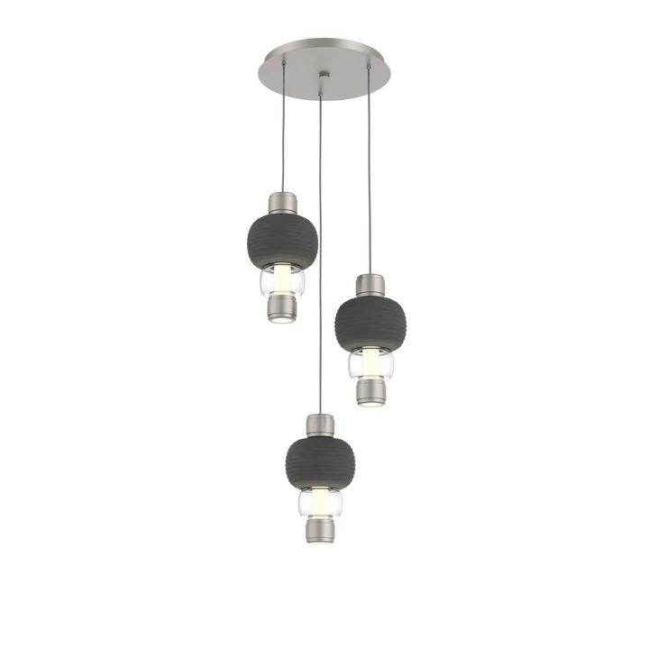 Hammerton Studio Torno Mandrel Multi-Pendant Chandelier Beige Silver / 3-Piece / Clear / Charcoal Ceramic