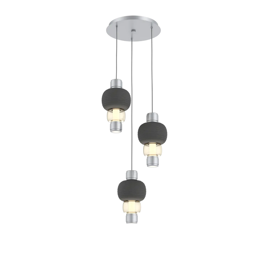 Hammerton Studio Torno Mandrel Multi-Pendant Chandelier Classic Silver / 3-Piece / Amber / Charcoal Ceramic