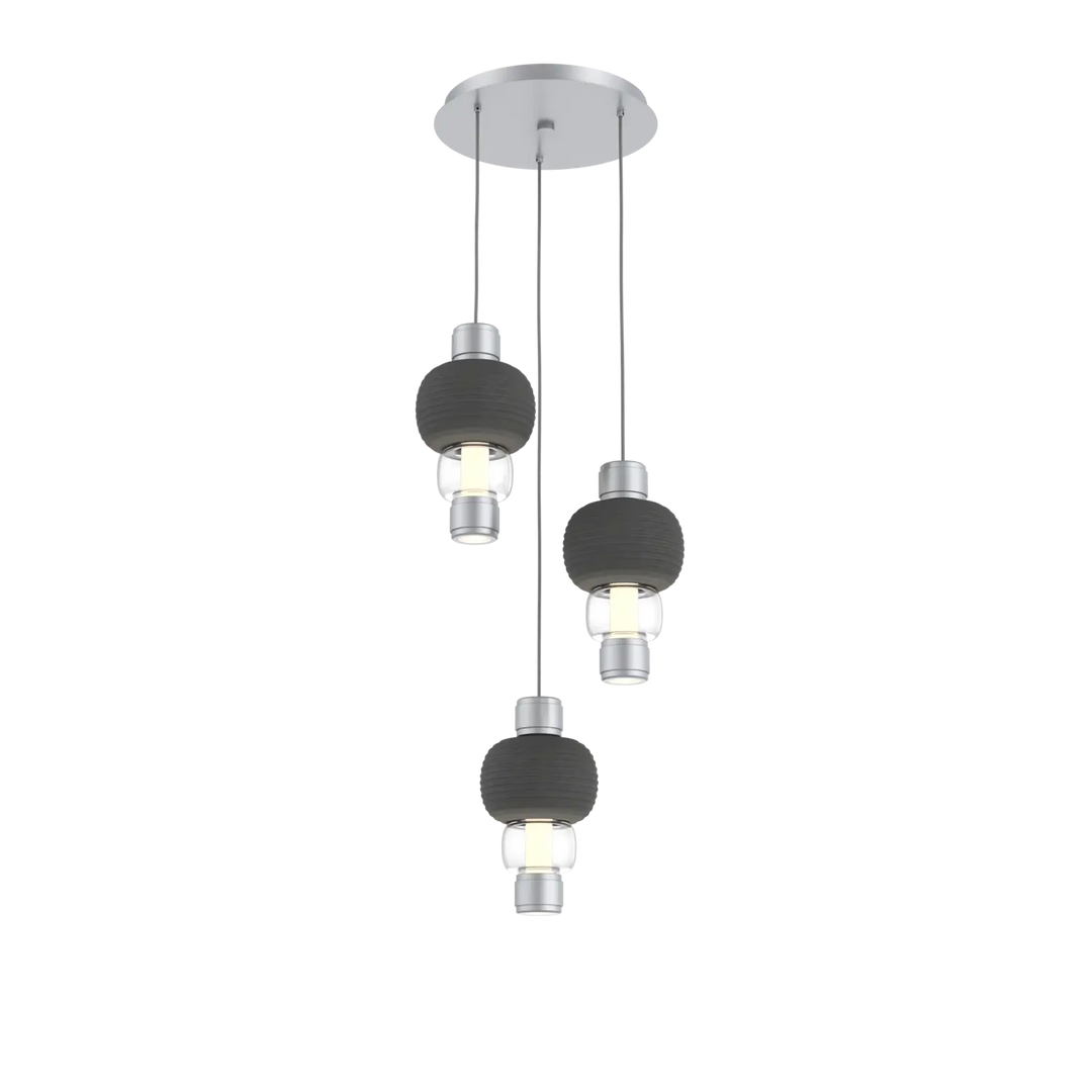 Hammerton Studio Torno Mandrel Multi-Pendant Chandelier Classic Silver / 3-Piece / Clear / Charcoal Ceramic