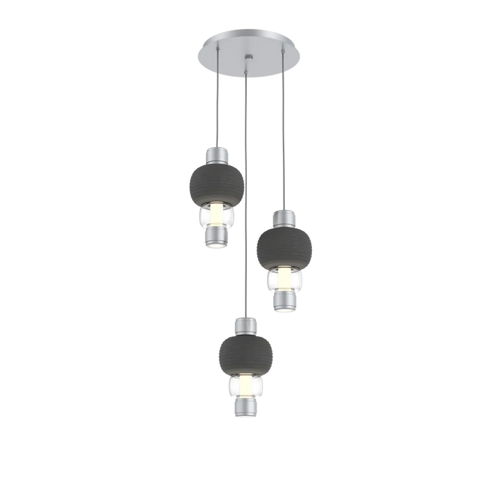 Hammerton Studio Torno Mandrel Multi-Pendant Chandelier Classic Silver / 3-Piece / Clear / Charcoal Ceramic