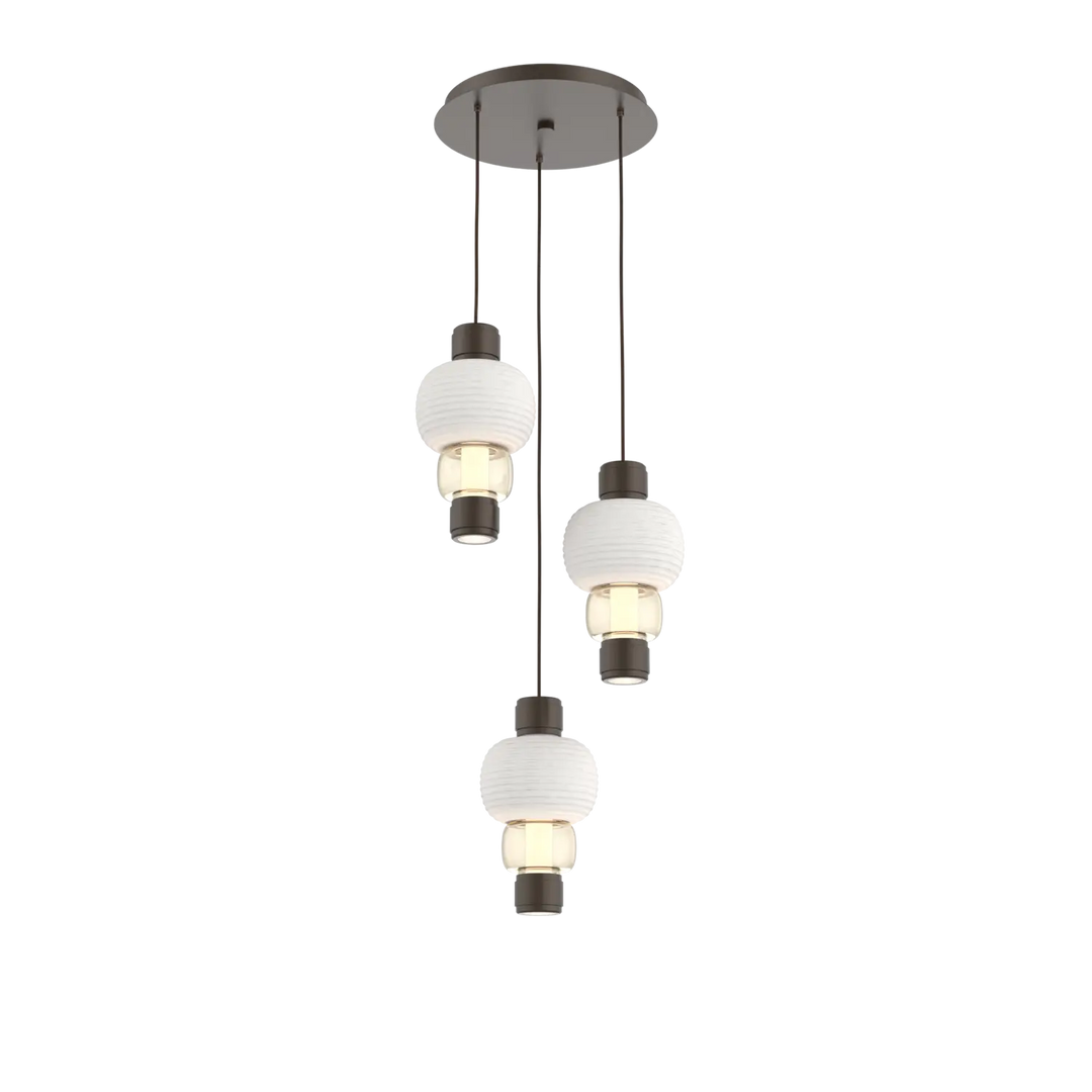 Hammerton Studio Torno Mandrel Multi-Pendant Chandelier Flat Bronze / 3-Piece / Amber / Chalk Ceramic